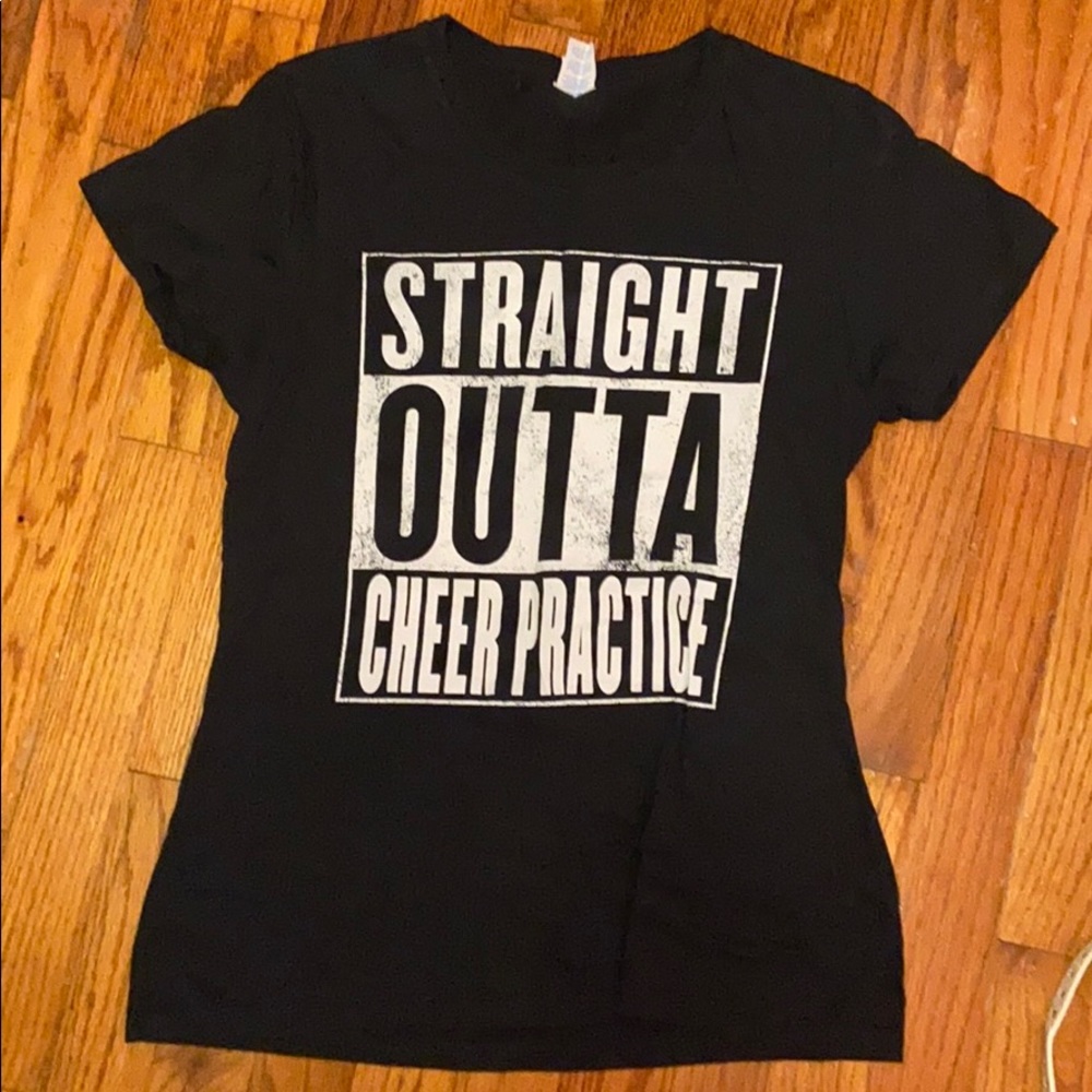 A straight out of cheer practice black T-shirt